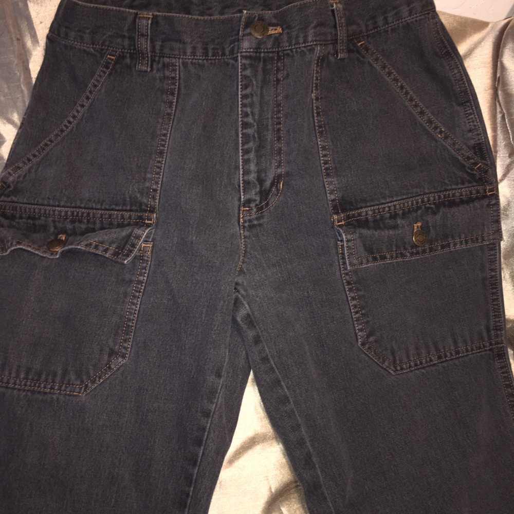 Lauren by Ralph Lauren Denim Jeans, cargo, Wide Leg, sz 4 charcoal vintage